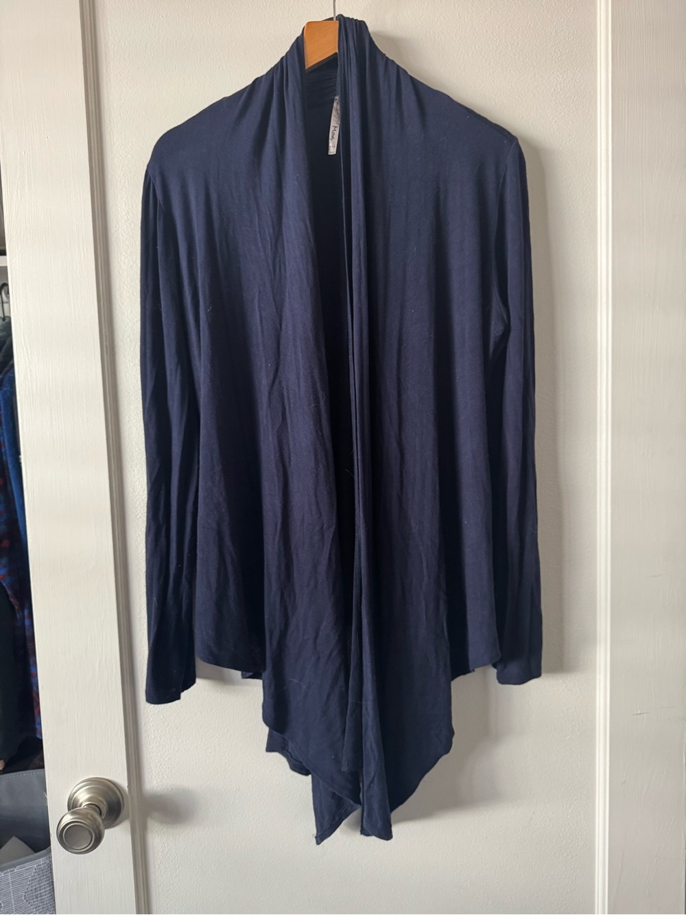 MOA Blue Long Sleeve Asymmetric Hem Cascade Cardigan